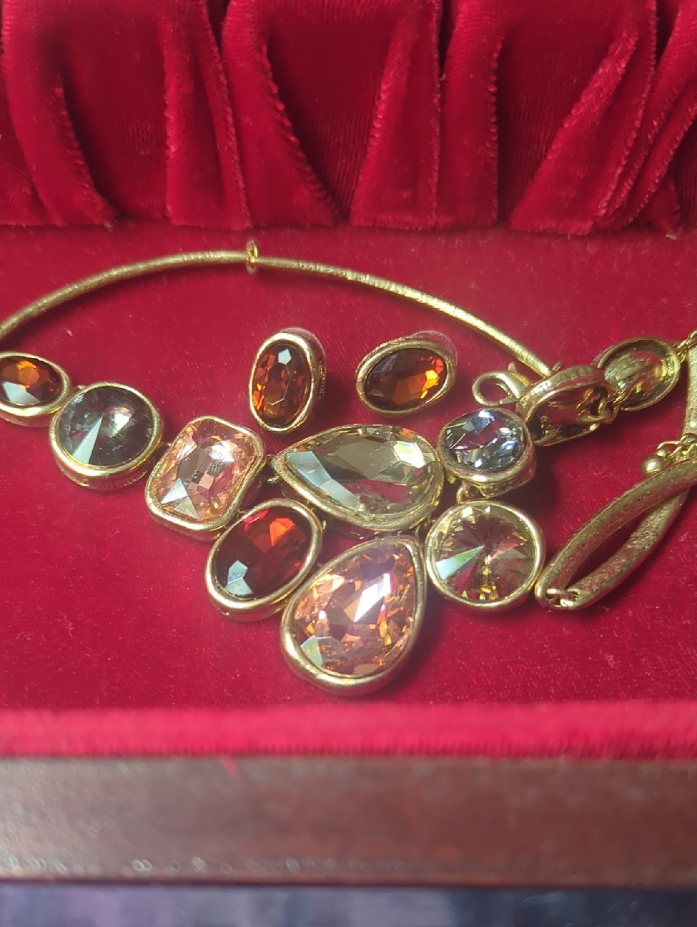 Vintage Joan Rivers Bib Necklace With Matching Earrings- Elegant Gem Accent